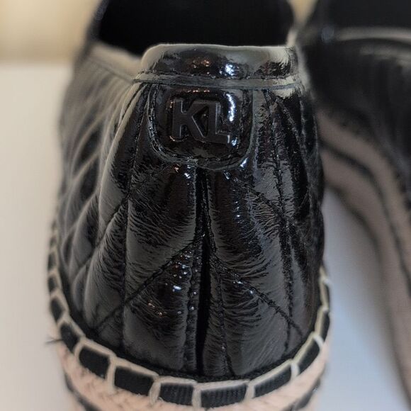 Karl Lagerfeld Paris Size 11 Desta Logo Black Puffy Quilted Platform Espadrilles - Picture 5 of 15